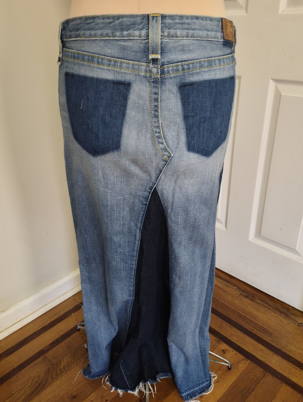 Vintage Y2K True Religion Patchwork Denim Maxi Mermaid Skirt Made USA Size 29 - Picture 3 of 10